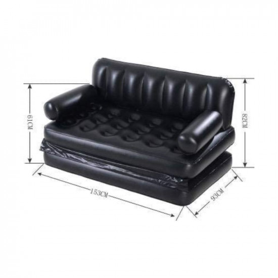 SHREE HANS CREATION Air Sofa 5 in 1 Inflatable 3-Seater Queen Size Sofa Cum Bed Air Folding Bed Couch Recliner Sofa with Electric Air Pump Black Color
