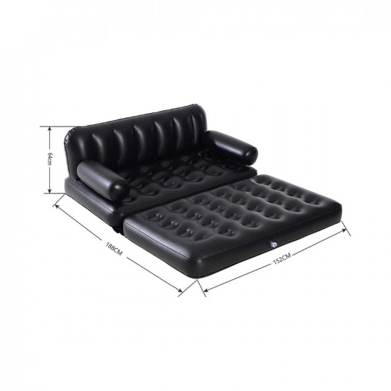 SHREE HANS CREATION Air Sofa 5 in 1 Inflatable 3-Seater Queen Size Sofa Cum Bed Air Folding Bed Couch Recliner Sofa with Electric Air Pump Black Color