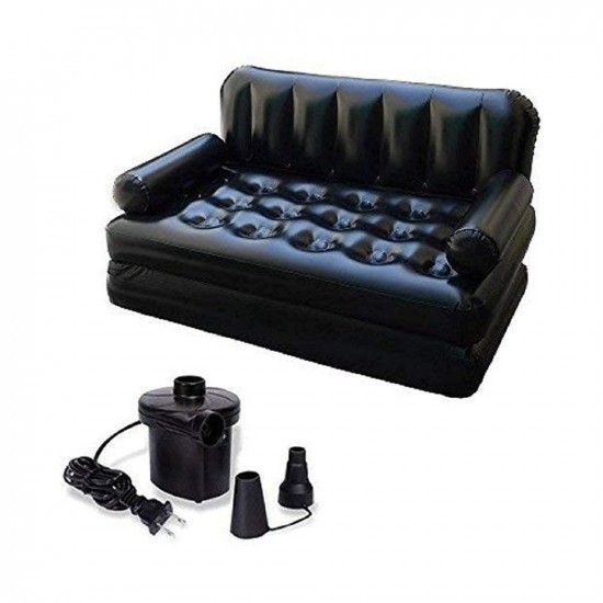 SHREE HANS CREATION Air Sofa 5 in 1 Inflatable 3-Seater Queen Size Sofa Cum Bed Air Folding Bed Couch Recliner Sofa with Electric Air Pump Black Color