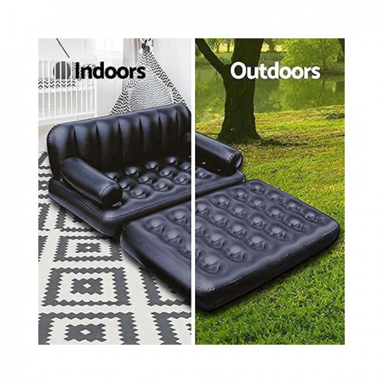SHREE HANS CREATION Air Sofa 5 in 1 Inflatable 3-Seater Queen Size Sofa Cum Bed Air Folding Bed Couch Recliner Sofa with Electric Air Pump Black Color