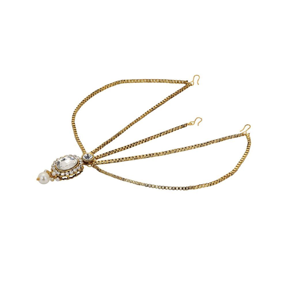 Shreyadzines Bollywood Wedding Golden Metal CZ Stone Matha Patti/Head Accessory