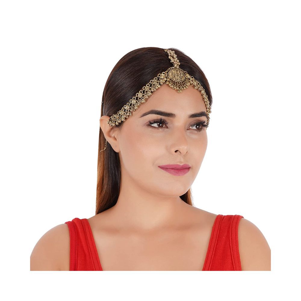 Shreyadzines Ethnic Wedding Bridal Navratri Garba Oxidized Silver Maang Tikka Tika Matha Patti for Women and Girls