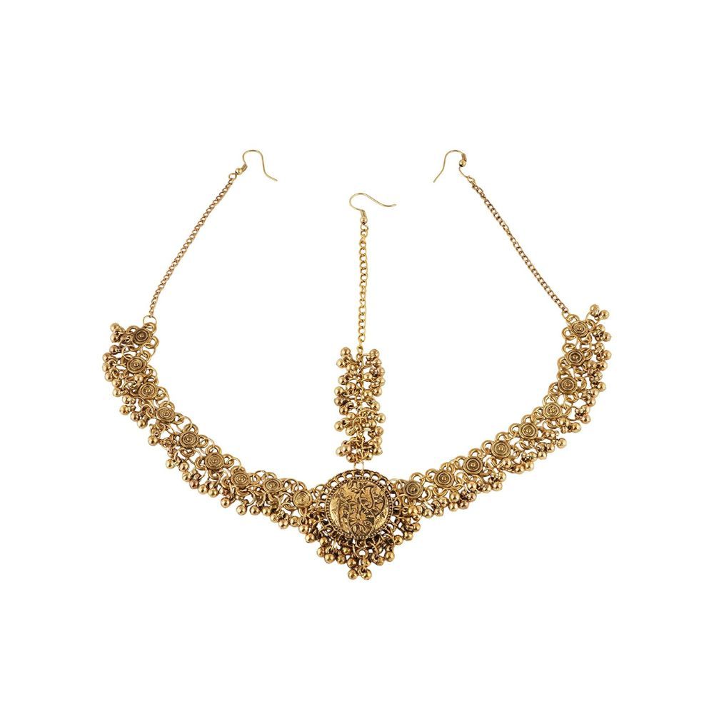 Shreyadzines Ethnic Wedding Bridal Navratri Garba Oxidized Silver Maang Tikka Tika Matha Patti for Women and Girls