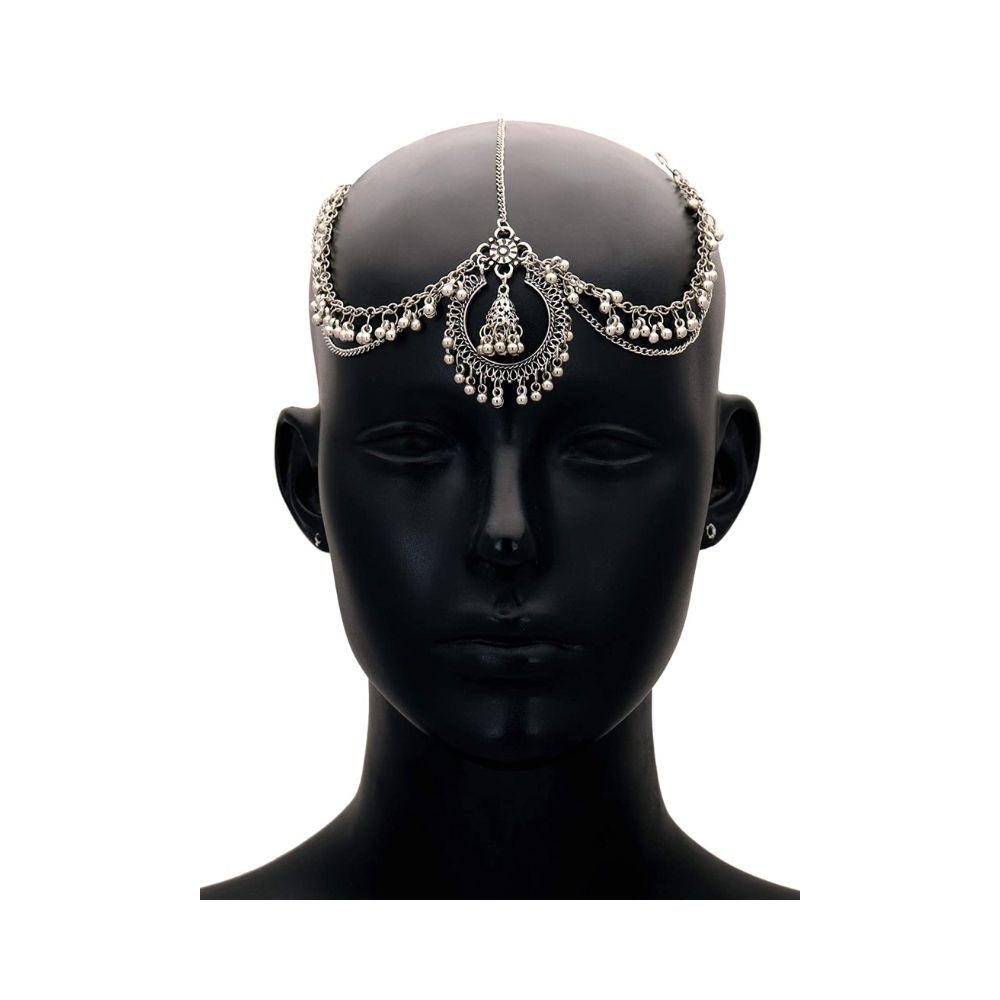 Shreyadzines Ethnic Wedding Bridal Navratri Sale Oxidized Silver Maang Tikka Matha Patti for Women and Girls