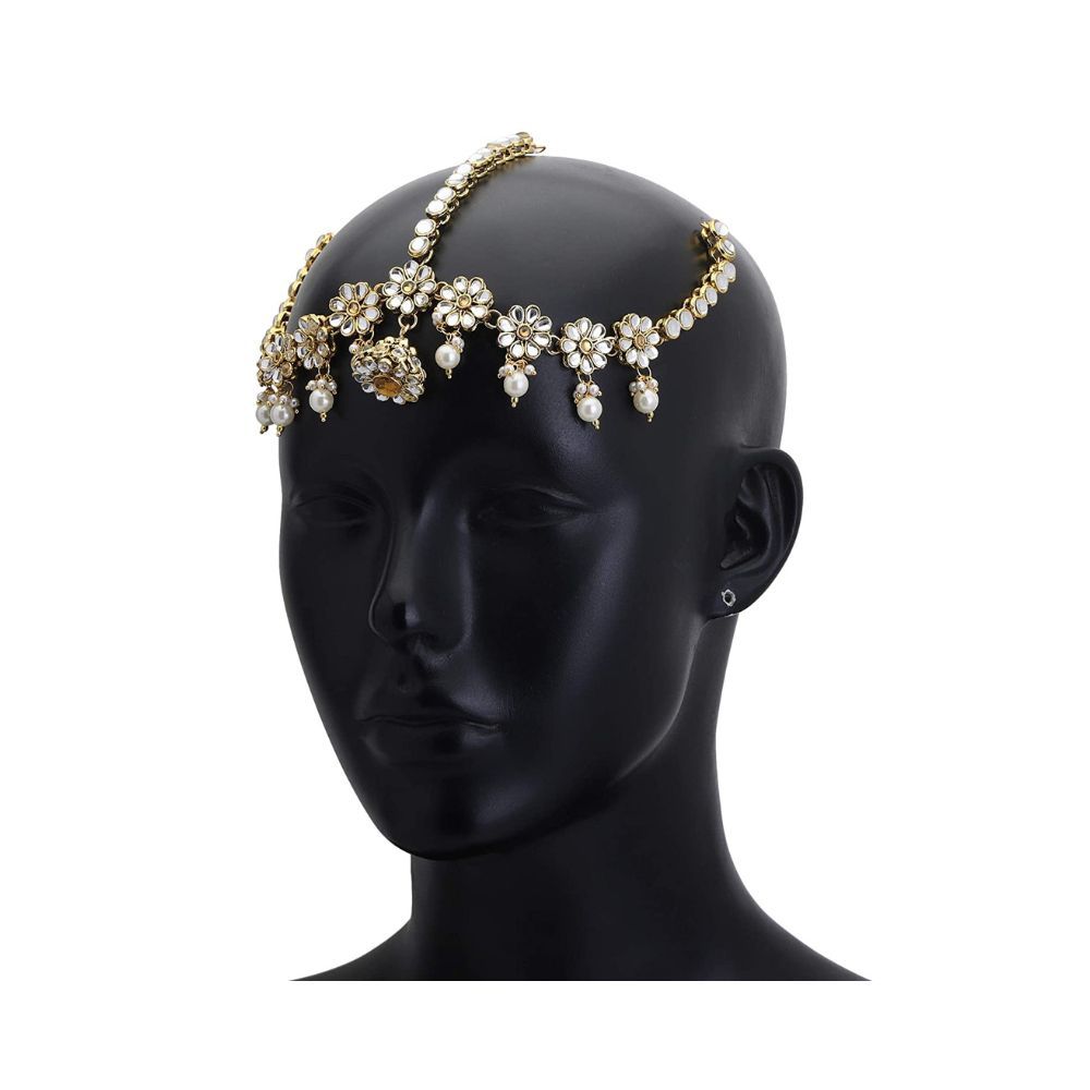 Shreyadzines Wedding Golden Metal CZ Kundan Stone Matha Patti/Head Accessory/Tikka