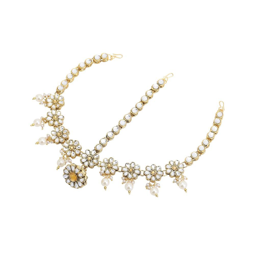 Shreyadzines Wedding Golden Metal CZ Kundan Stone Matha Patti/Head Accessory/Tikka