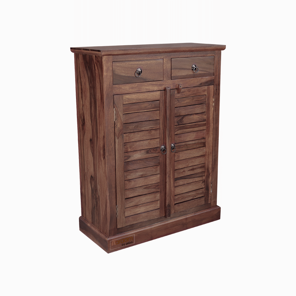 Aaram By Zebrs Sheesham Wooden Shoe  Rack Cabine 2 Drawers and 1 Door 4 Shelves