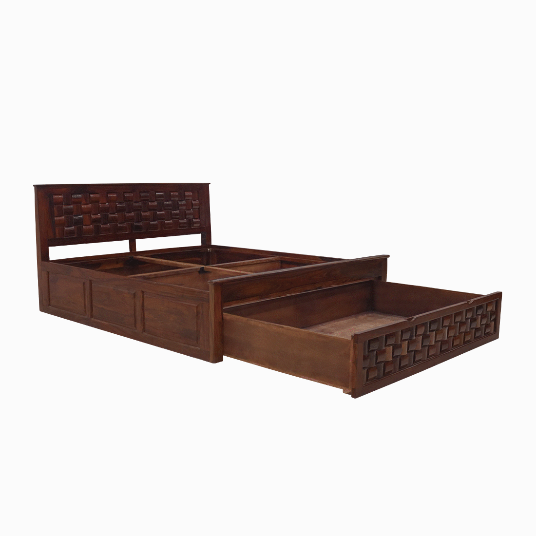 AARAM Wooden  Double Bed with Bottom Storage