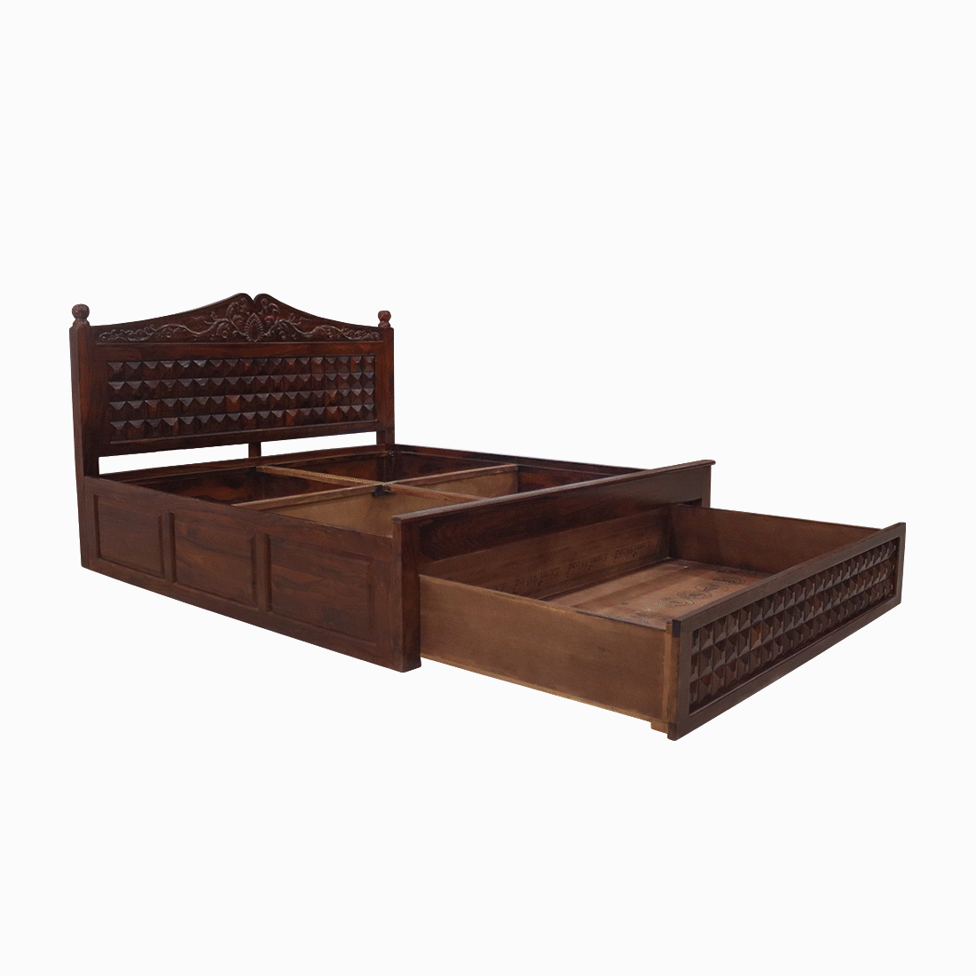 AARAM Solid Wood jali Design Bed with Box Storage