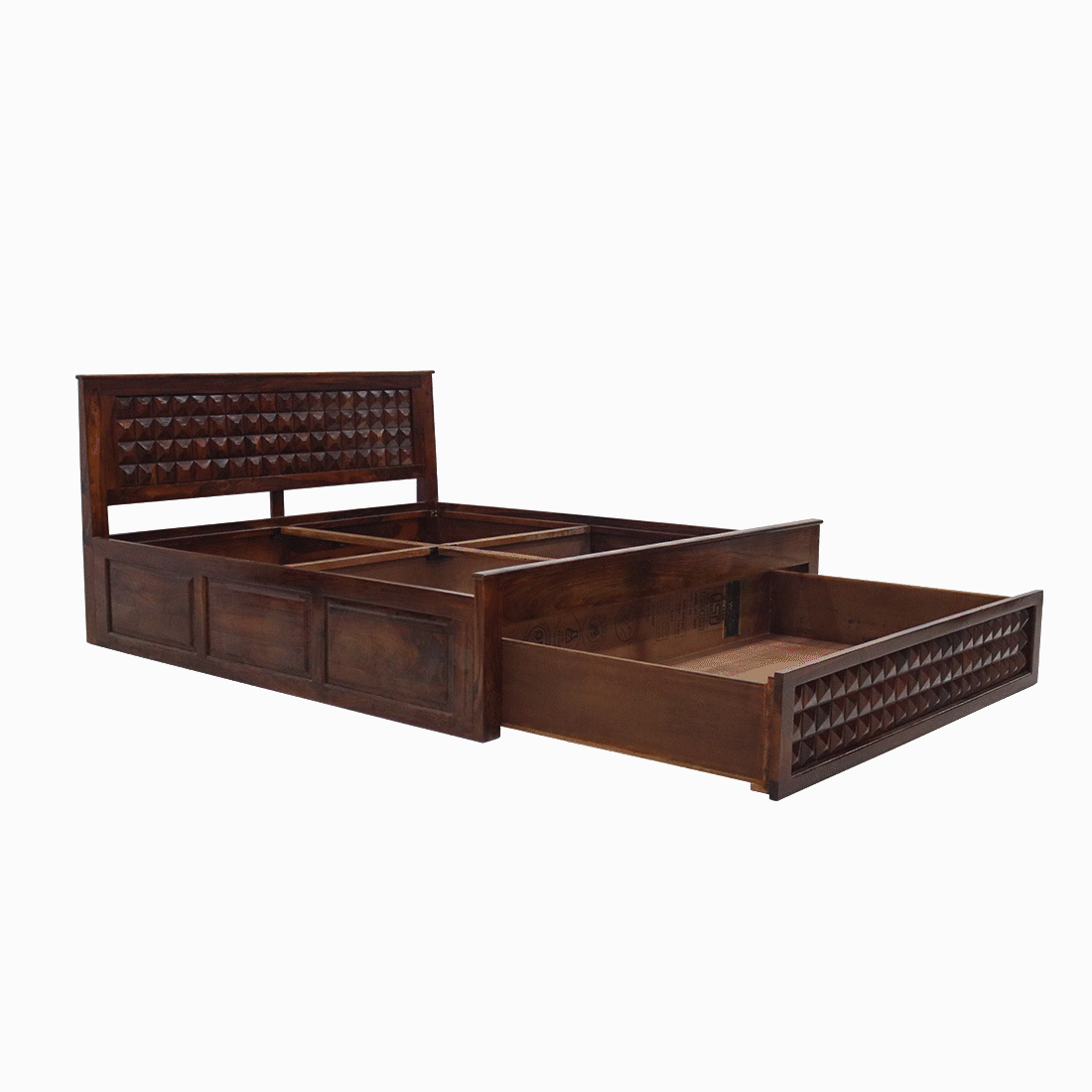 Aaram by zebrs Wood Oak Finish Queen Size Double Cart Bed