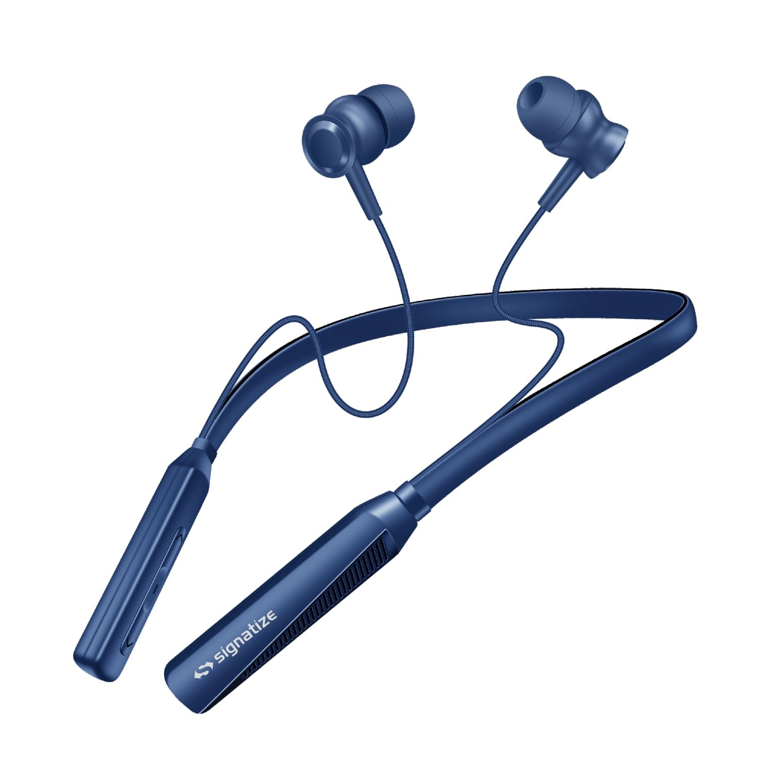 SIGNATIZE Bluetooth Earphones with 10mm Drivers Rich Music Experience 50 Hours Playtime Type C Fast Charging Neckband Earphones with Voice Assistant Blue