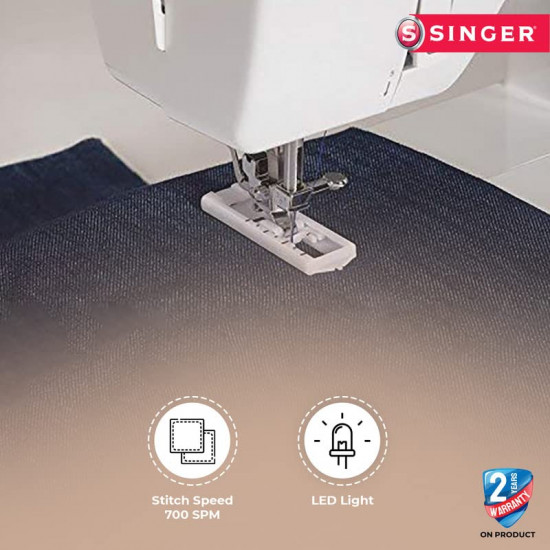 Singer Promise 1408 Automatic Zig-Zag Electric Sewing Machine, 8 Built-in Stitches, 24 Stitches Functions (White) Metal Frame