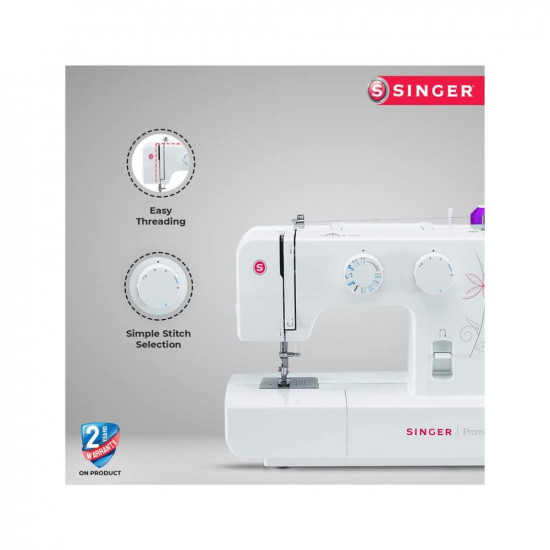 Singer Promise 1412 Automatic Zig-Zag Electric Sewing Machine, 12 Built-in Stitches, 18 Stitch Functions (White) Metal Frame