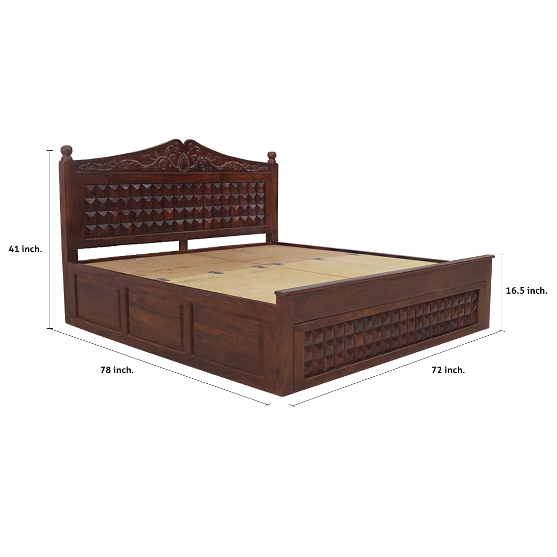 AARAM Solid Wood jali Design Bed with Box Storage