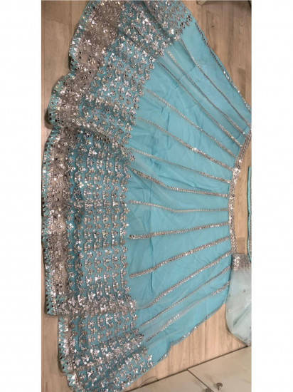 Sky Blue Foil Work Net Party Wear Lehenga Choli