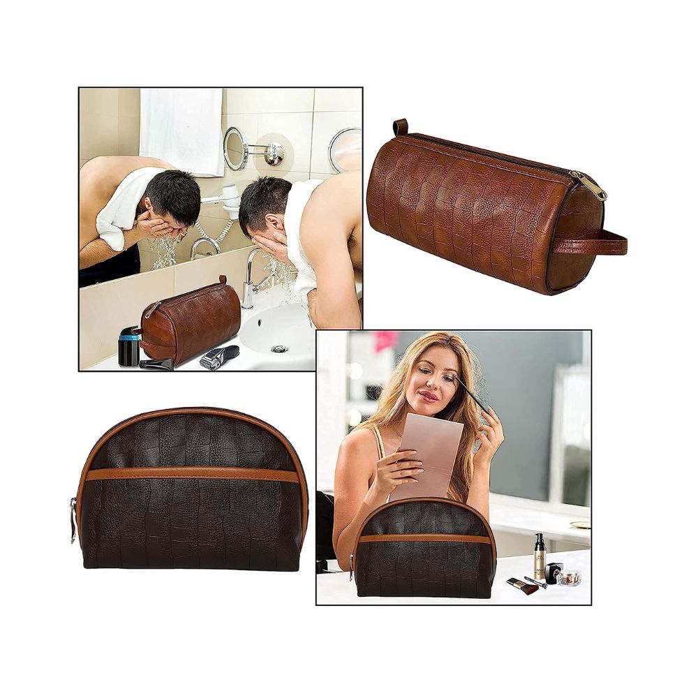 SNDIA Set of 2 PU Leather Travel Pouch Toiletry Bag