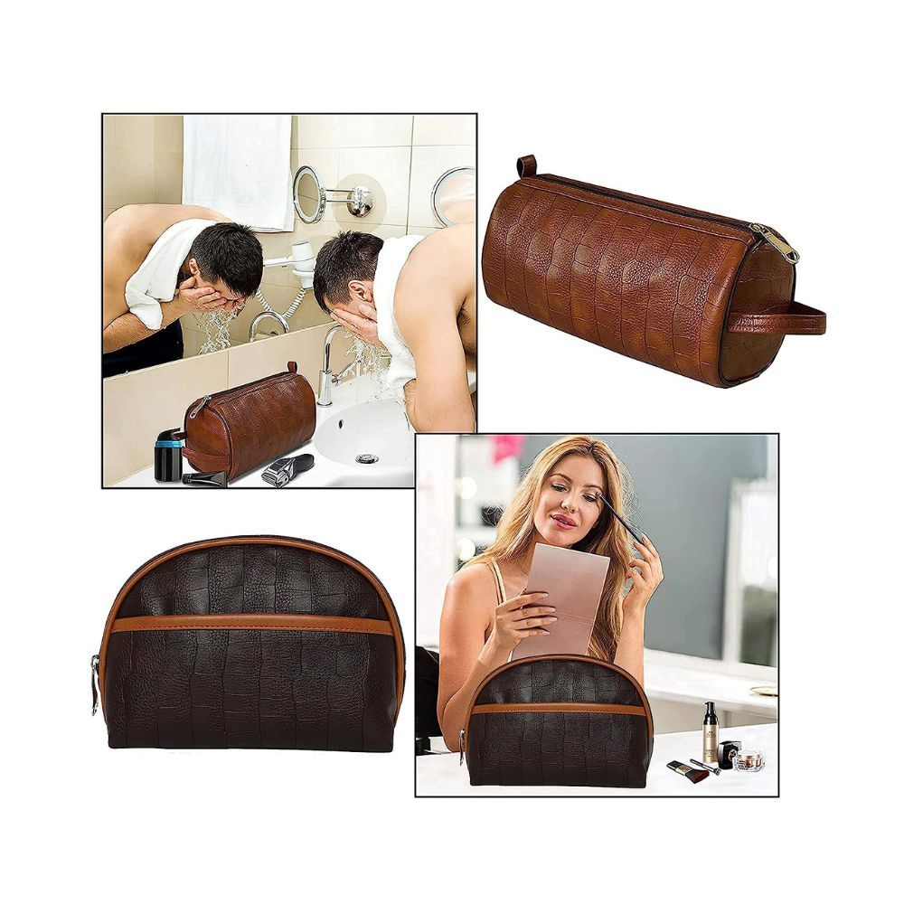 SNDIA Set of 2 PU Leather Travel Pouch Toiletry Bag