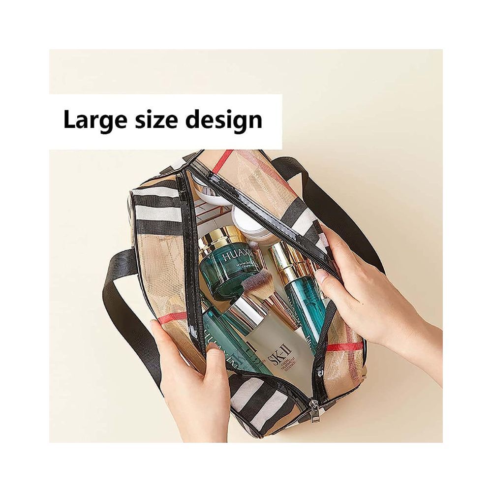 SNDIA Set of 3 PVC Stripe Makeup Bag Gift for Women and Girls