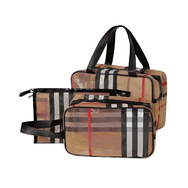 SNDIA Set of 3 PVC Stripe Makeup Bag Gift for Women and Girls