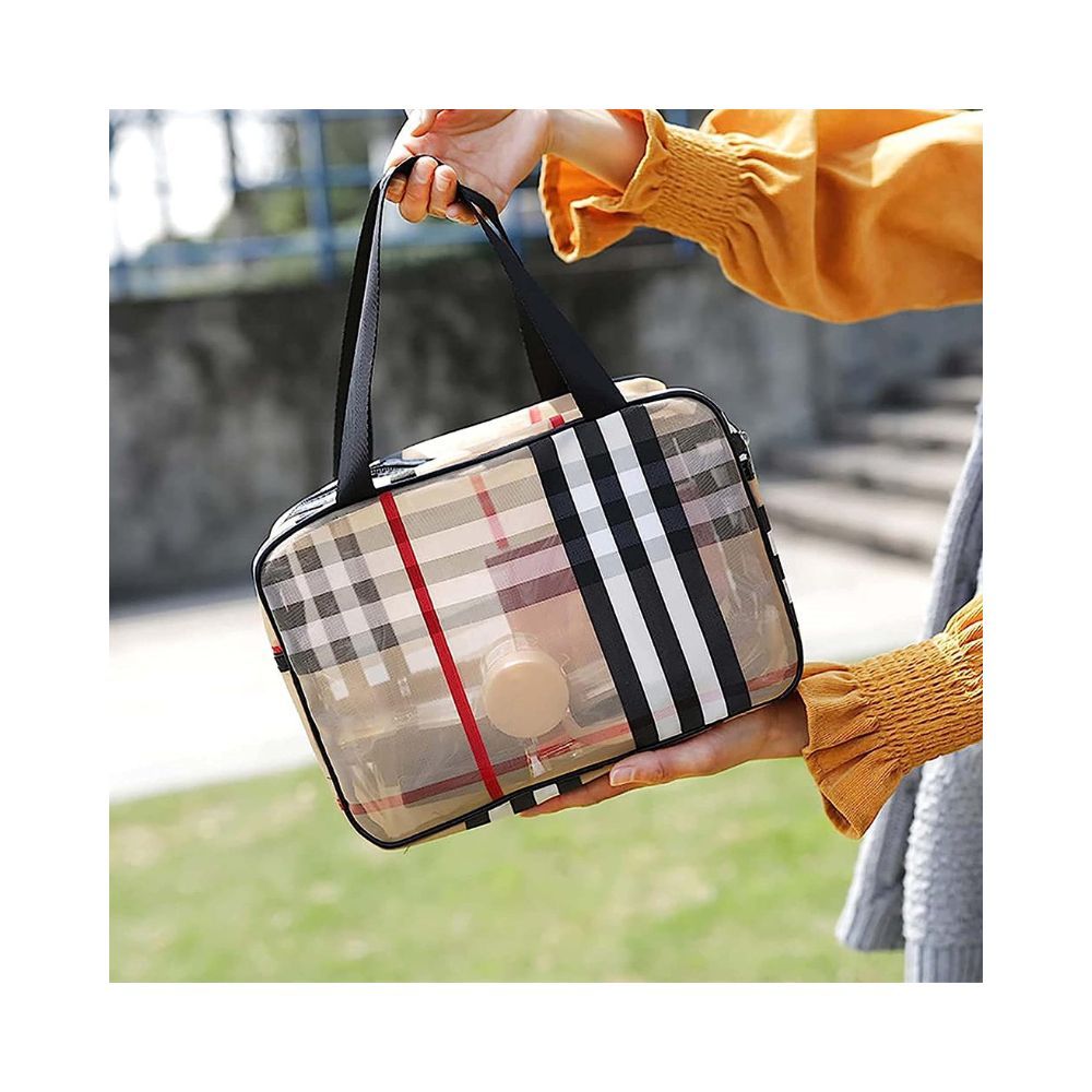 SNDIA Set of 3 PVC Stripe Makeup Bag Gift for Women and Girls