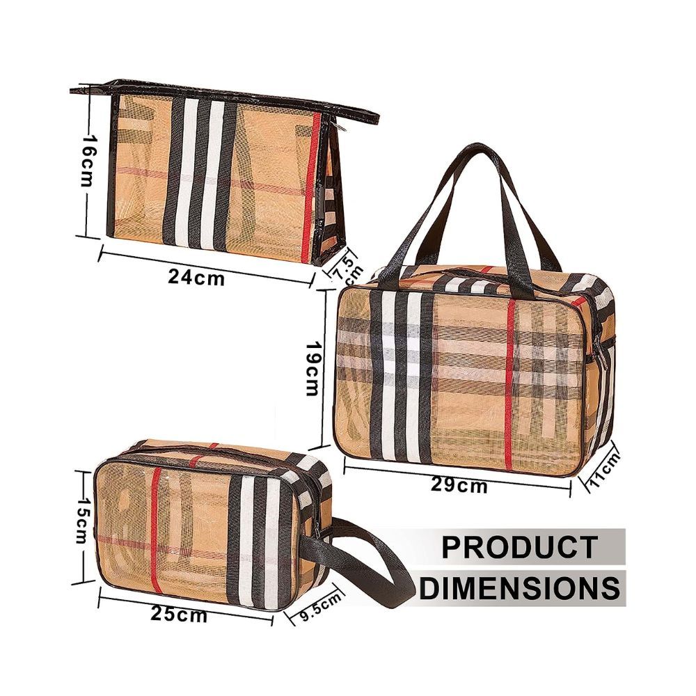 SNDIA Set of 3 PVC Stripe Makeup Bag Gift for Women and Girls