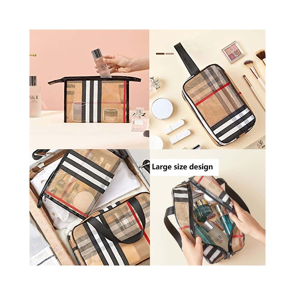 SNDIA Set of 3 PVC Stripe Makeup Bag Gift for Women and Girls