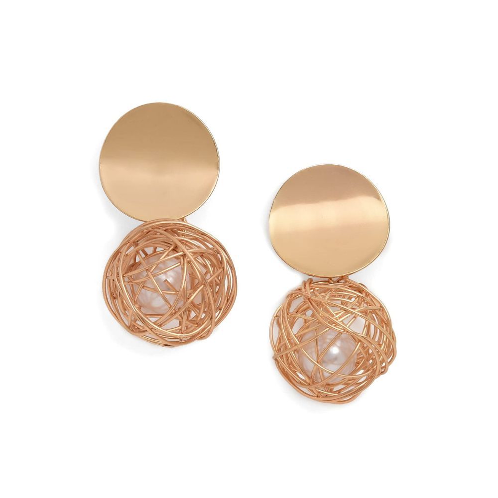 SOHI Gold Plated Contemporary Brass & Pearl Drop Earrings for Women & Girls