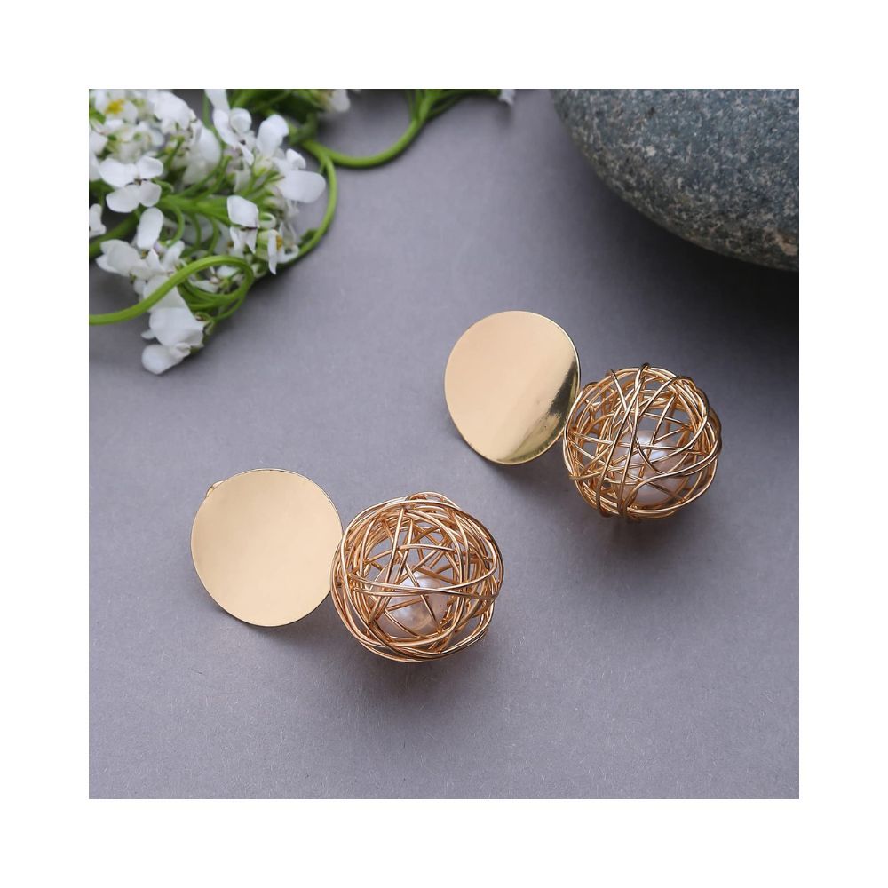 SOHI Gold Plated Contemporary Brass & Pearl Drop Earrings for Women & Girls