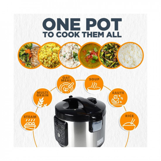 SOLARA Electric Rice Cooker - Cool Touch MultiPurpose Cooker and Food Steamer | Digital Rice Cooker | 4 Cups (8 Cups Cooked) with Steam & Rinse Basket | Stainless Steel Silver