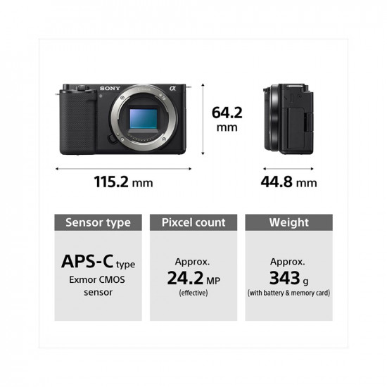 Sony Alpha ZV-E10L 24.2 Mega Pixel Interchangeable-Lens Mirrorless vlog Camera with 16-50 mm Lens, Made for Creators (APS-C Sensor, Advanced Autofocus, Clear Audio, 4K Movie Recording) - Black, Compact