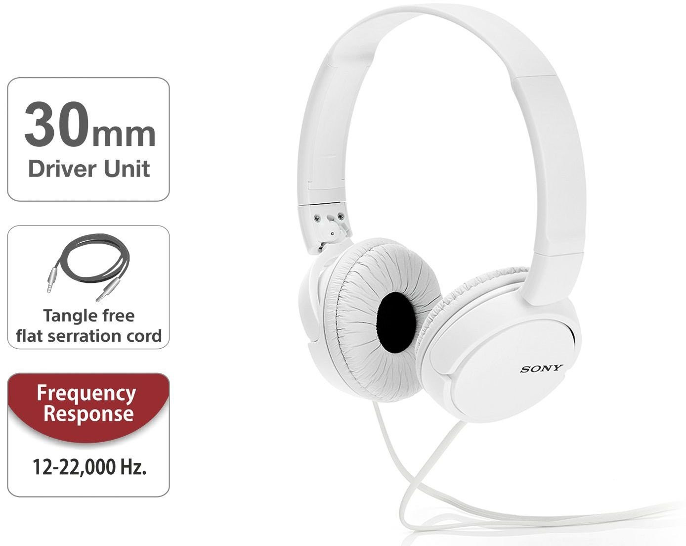Sony MDR-ZX110A On Ear Stereo Wired Headphones White Without Mic
