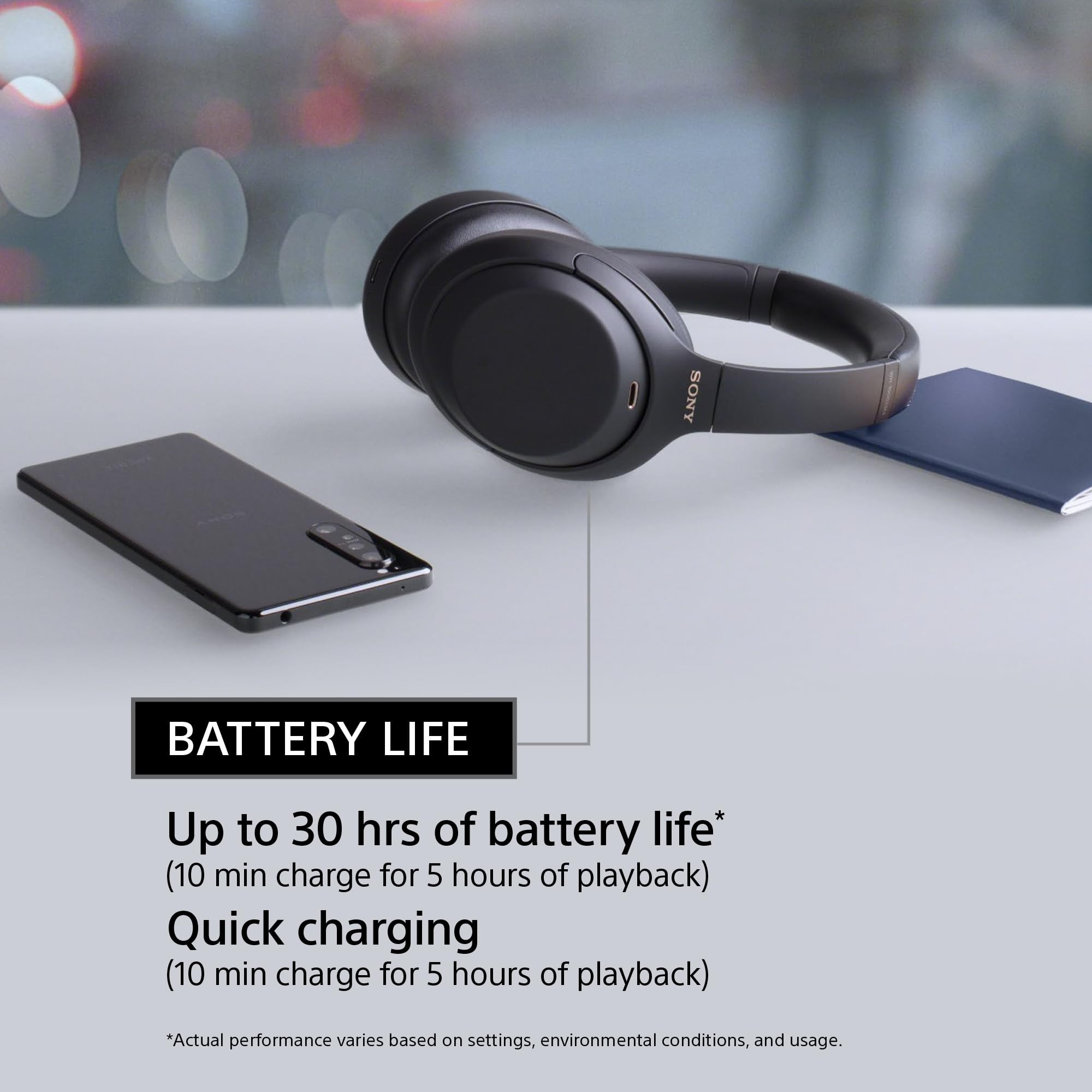Sony WH-1000XM4 Industry Leading Wireless Noise Cancellation Bluetooth Over Ear Headphones with Mic for Phone Calls 30 Hours Battery Life Quick Charge AUX Touch Control and Voice Control - Black