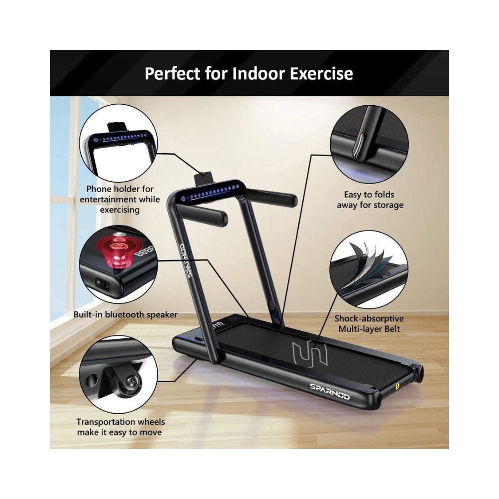 Sparnod Fitness STH-3000 Series (4 HP Peak) 2 in 1 Foldable Treadmill for Home