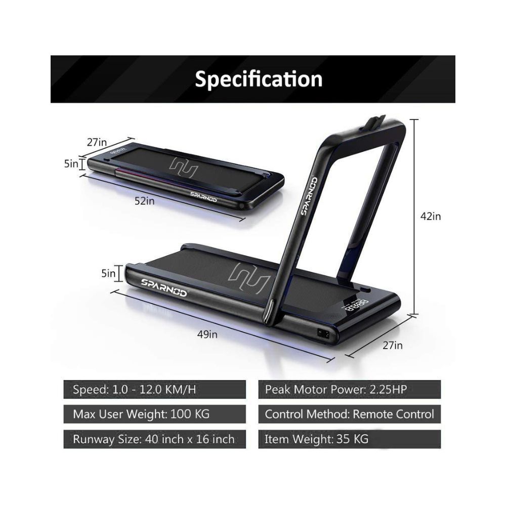 Sparnod Fitness STH-3000 Series (4 HP Peak) 2 in 1 Foldable Treadmill for Home