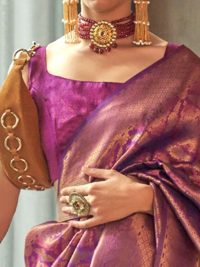Spectacular Purple Heavy Zari Weaving Silk Reception Wear Saree(Un-Stitched)