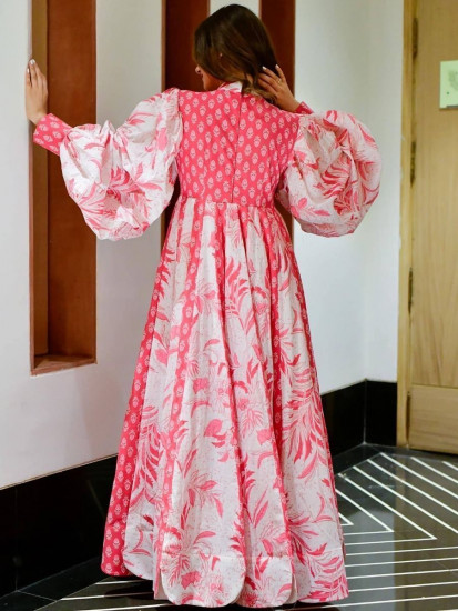 Splendid Pink Digital Printed Cotton Silk Readymade Anarkali Kurti