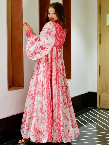 Splendid Pink Digital Printed Cotton Silk Readymade Anarkali Kurti