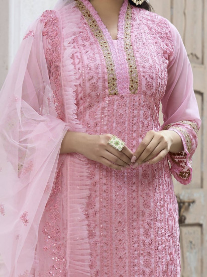 Splendid Pink Sequins Embroidered Georgette Salwar Suit