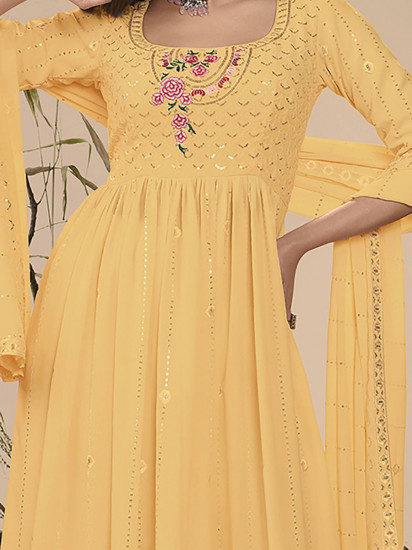 Splendid Yellow Embroidery georgette Party Wear Palazzo Suit