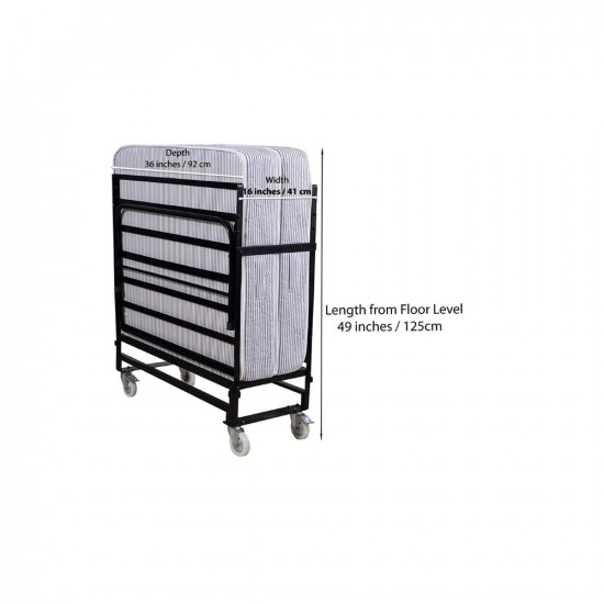Springtek Rollaway Foam and Wrought Iron Metal Folding Single Bed with 6-Inch Contemporary Premium Mattress, Lockable Wheels- (Black)