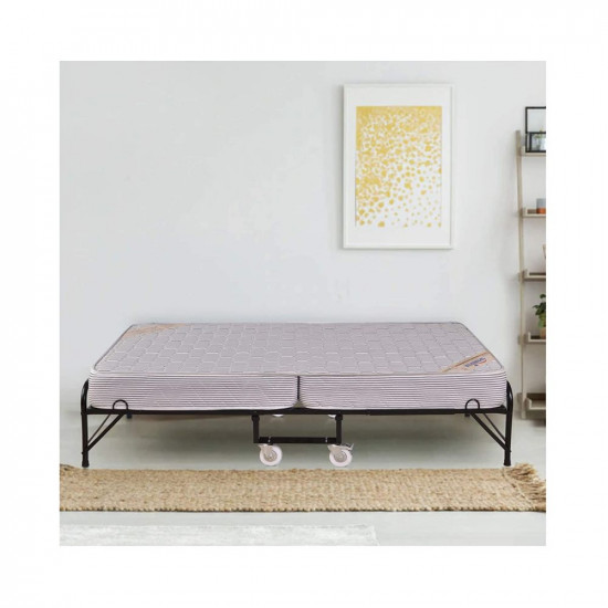 Springtek Rollaway Foam and Wrought Iron Metal Folding Single Bed with 6-Inch Contemporary Premium Mattress, Lockable Wheels- (Black)