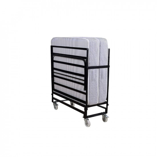 Springtek Rollaway Foam and Wrought Iron Metal Folding Single Bed with 6-Inch Contemporary Premium Mattress, Lockable Wheels- (Black)