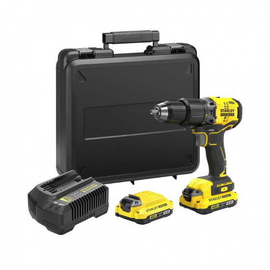 STANLEY FATMAX SBD715D2K-B1 20V 2.0Ah 13 mm Cordless Brushless Hammer Drill Machine With 2x2.0Ah Li-ion Batteries And 1pc Charger, 2 Speed Gearbox, 2 Years Warranty