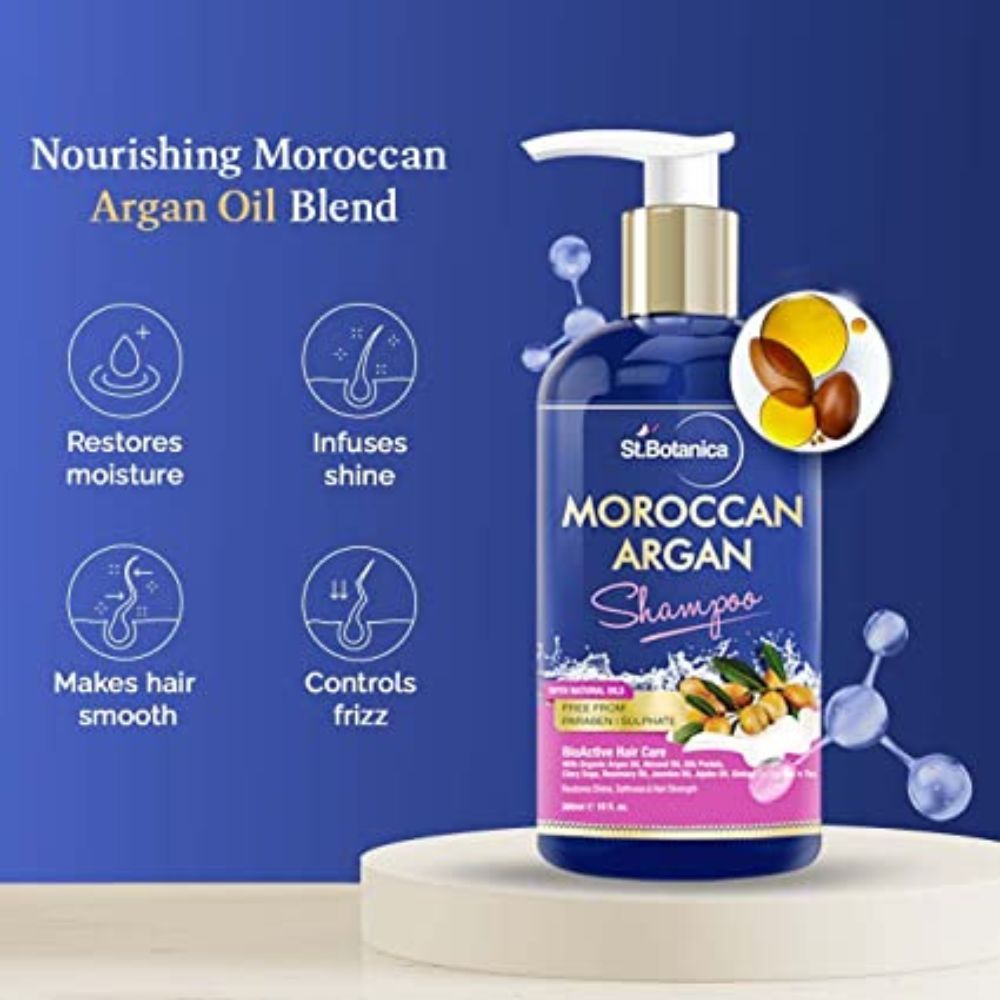 St.Botanica Moroccan Argan Shampoo 300ml, with Moroccan Argan Oil to Nourish Dull, Dry & Frizzy Hair | Helps Control Hair Fall & Promotes Hair Growth | Paraben & Sulphate Free | Vegan | Cruelty Free