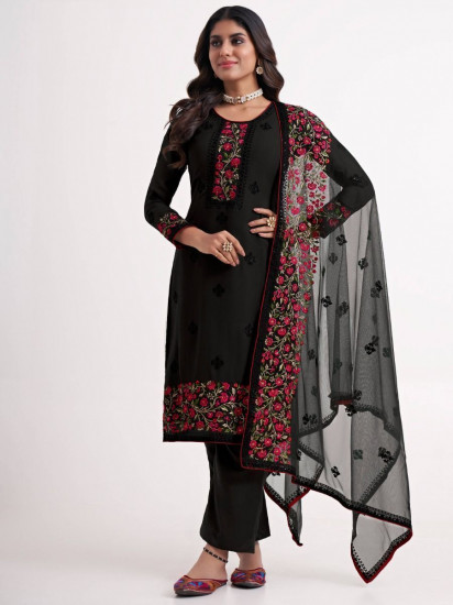 Salwar Suits : Black organza thread and sequence embroidered ...