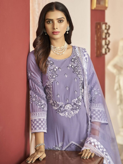 Stunning Lavender Sequined Georgette Festival Wear Salwar Kameez