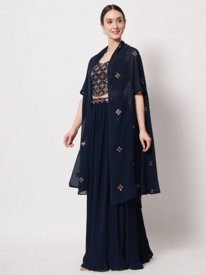 Stunning Navy Blue Embroidered Georgette Party Wear Lehenga
Semi Stitched