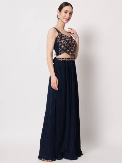 Stunning Navy Blue Embroidered Georgette Party Wear Lehenga
Semi Stitched