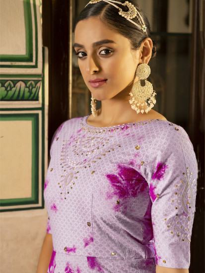 Stunning Purple Shibori Print Cotton With Sequins Anarkali Gown