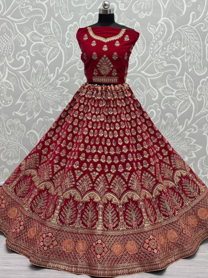 Stunning Rani Pink Zari Work Velvet Bridal Wear Lehenga Choli
Semi Stitched